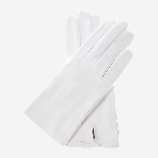 CS4101 (white) - Italian silk lined white leather wedding gloves