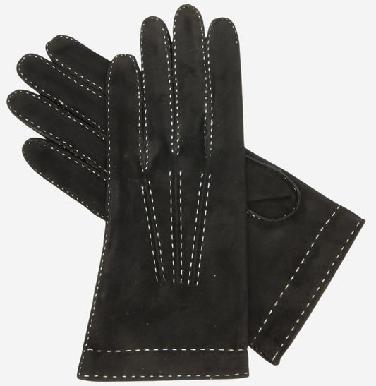 CS4104 (black) - Women's Italian silk lined handsewn leather gloves with contrast stitching