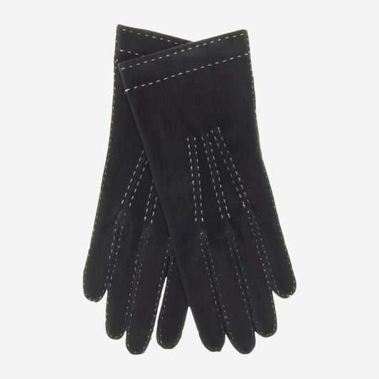 CS4104 (black) - Women's Italian silk lined handsewn leather gloves with contrast stitching
