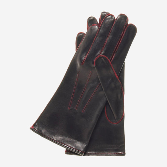 CS4175 (black/red) - Women's Italian Silk Lined Leather Gloves with Contrast Decorative Stitching