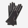 CS4175 (Schwarz/Weiß) - Damen italienische Seidenfutter Lederhandschuhe mit kontrastierenden Ziernähten