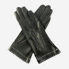 CS4204 (black) - Women's Italian Silk Lined Leather Gloves with Contrast Decorative Stitching