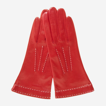 CS4204 (red) - Women's Italian Silk Lined Leather Gloves with Contrast Decorative Stitching