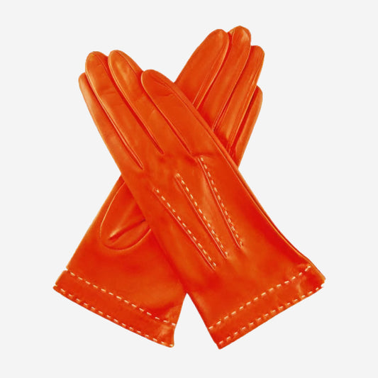 CS4204 (rust) - Women's Italian Silk Lined Leather Gloves with Contrast Decorative Stitching