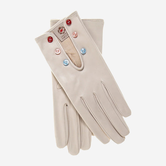 CS4312 (cream) - Women's Italian Silk Lined Gloves with Buttons