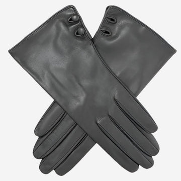 CS4345 (black) - Women's Italian Silk Lined Leather Gloves with 2 Buttons - Leather Gloves Online - Luxury Leather Gloves - 1