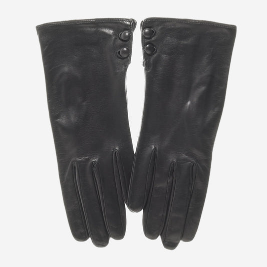 CS4345 (black) - Women's Italian Silk Lined Leather Gloves with 2 Buttons