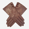 CS4345 (brown) - Women's Italian Silk Lined Leather Gloves with 2 Buttons