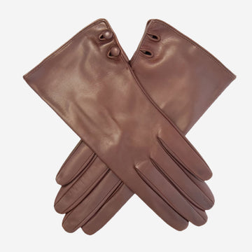 CS4345 (brown) - Women's Italian Silk Lined Leather Gloves with 2 Buttons