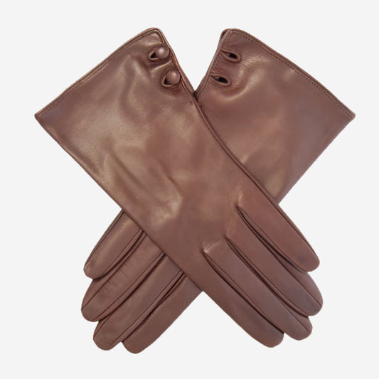 CS4345 (brown) - Women's Italian Silk Lined Leather Gloves with 2 Buttons
