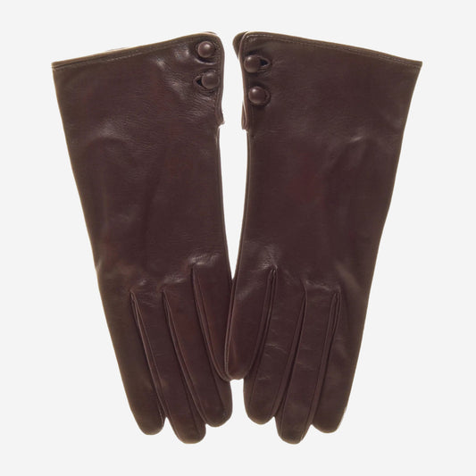 CS4345 (brown) - Women's Italian Silk Lined Leather Gloves with 2 Buttons