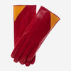 CS4414 (red/yellow) - Women's Italian Color Blocking Silk Lined Leather Gloves