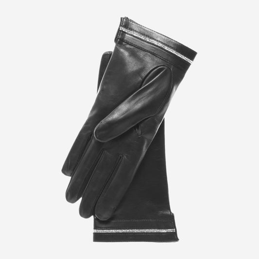 CS4461 (black) - Women's Italian Silk Lined Leather Gloves  with Swarovski Crystal Trim