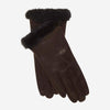CS4616 (dunkelbraun) - Italienische Damen-Lederhandschuhe mit Nerzbesatz und Seidenfutter