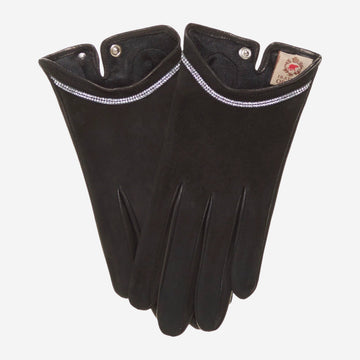 CS4622 (black) - Women's Italian Silk Lined Leather Gloves with Swarovski Crystal Trim