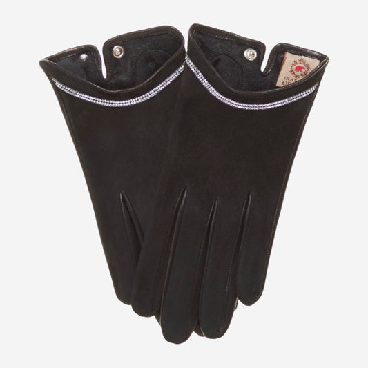 CS4622 (black) - Women's Italian Silk Lined Leather Gloves with Swarovski Crystal Trim