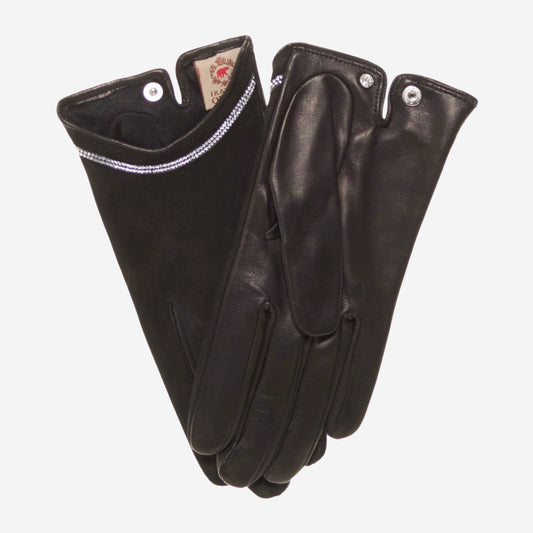 CS4622 (black) - Women's Italian Silk Lined Leather Gloves with Swarovski Crystal Trim