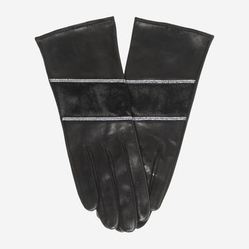 CS4628 (black) - Women's Italian Leather Gloves with Italian Silk lining and Swarovski Crystal Trim