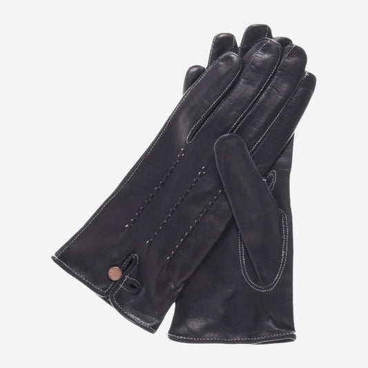 CS4801 (black) - Women's Italian Silk Lined Leather Gloves with Stitched Accents