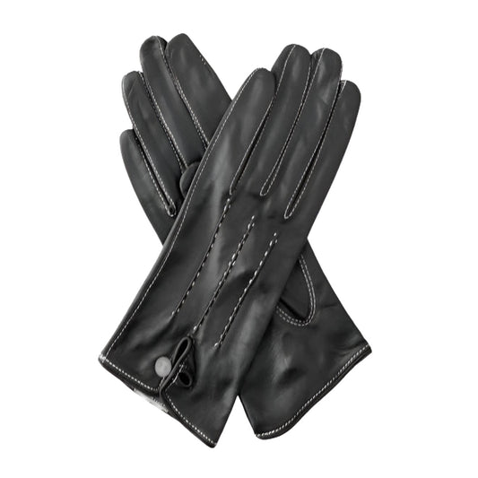 CS4801 (black) - Women's Italian Silk Lined Leather Gloves with Stitched Accents