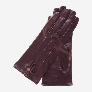 CS4801 (dunkelbraun) - Italienische Damen-Lederhandschuhe mit Seidenfutter und Ziernähten