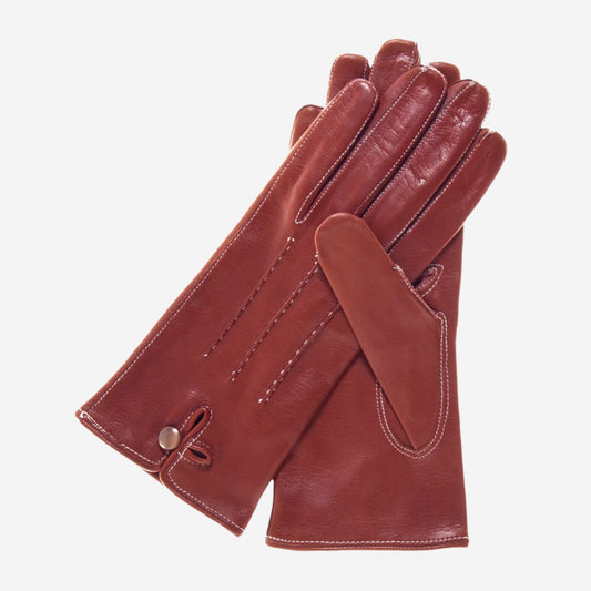 CS4801 (medium brown) - Women's Italian Silk Lined Leather Gloves with Stitched Accents