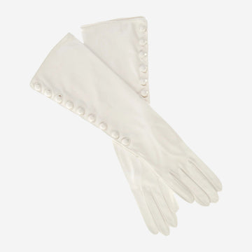CS4820W8 (white) - Elbow Length Silk Lined Lambskin Leather Gloves With Buttons