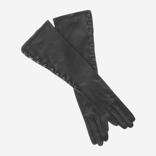 CS4820W8 (black) - Elbow Length Silk Lined Lambskin Leather Gloves With Buttons