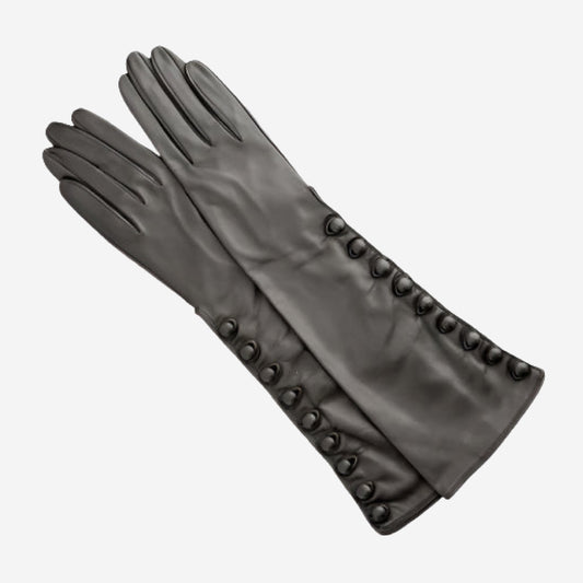 CS4820W8 (black) - Elbow Length Silk Lined Lambskin Leather Gloves With Buttons