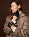 Ciandra (black) - Women's short Italian lambskin leather gloves with swoop back