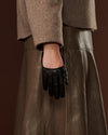 Ciandra (black) - Women's short Italian lambskin leather gloves with swoop back