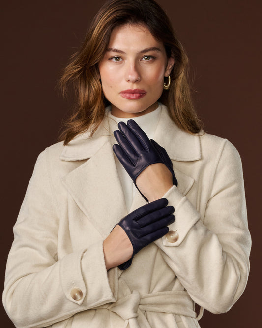 CU4303 (navy blue) - Women's short Italian lambskin leather gloves with swoop back
