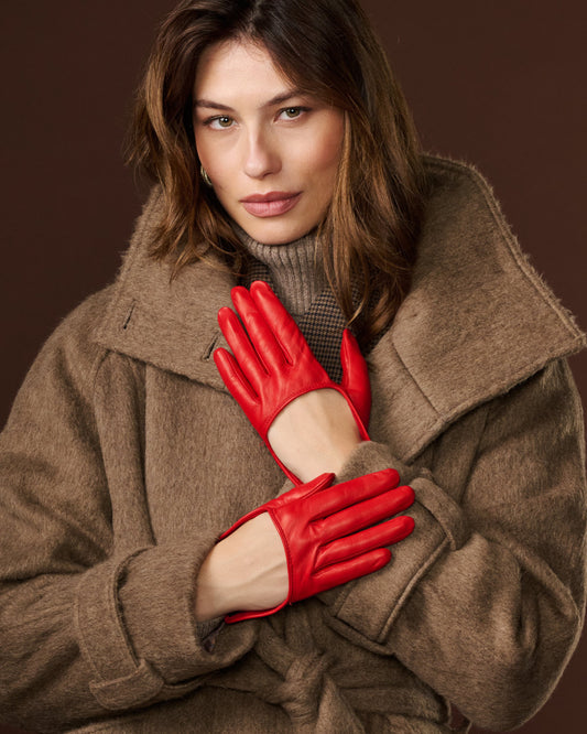 CU4303 (red) - Women's short Italian lambskin leather gloves with swoop back