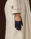 Ciandra (navy blue) - Women's short Italian lambskin leather gloves with swoop back