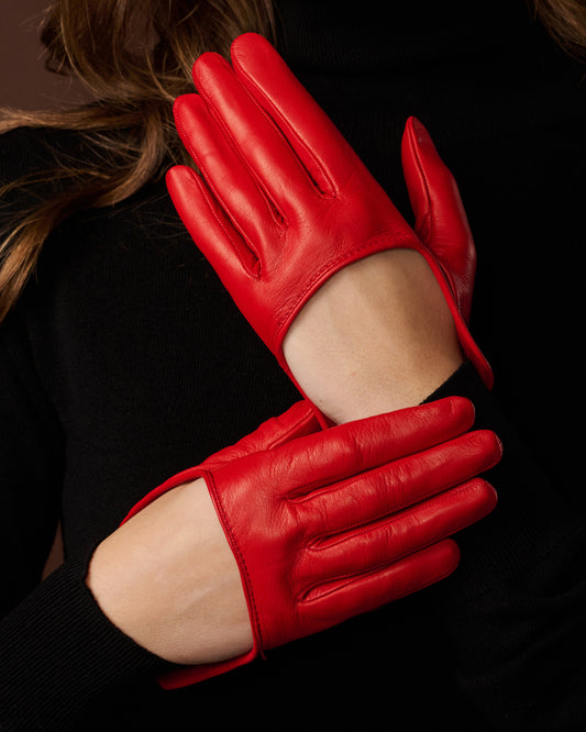 CU4303 (red) - Women's short Italian lambskin leather gloves with swoop back