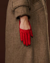 Ciandra (red) - Women's short Italian lambskin leather gloves with swoop back