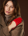Ciandra (red) - Women's short Italian lambskin leather gloves with swoop back