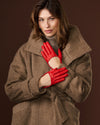 Ciandra (red) - Women's short Italian lambskin leather gloves with swoop back