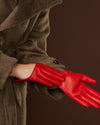 Ciandra (red) - Women's short Italian lambskin leather gloves with swoop back