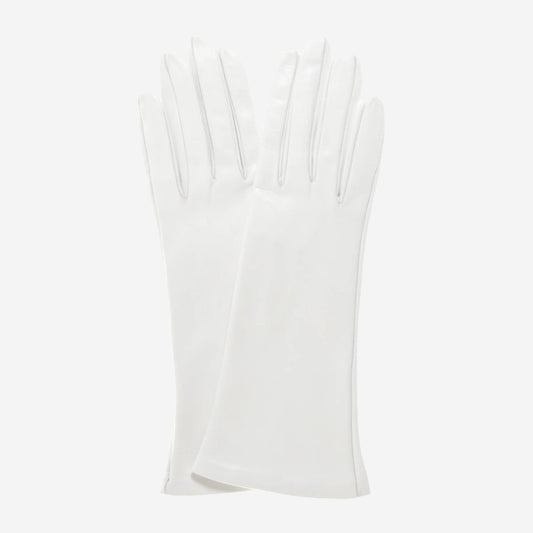 CW01W4 (white) - Italian silk lined 4-button length white leather bridal gloves