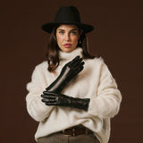 Camilla (black) - Italian long leather winter gloves with luxurious cashmere lining