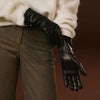Camilla (Schwarz) - Lange italienische Winter-Lederhandschuhe mit luxuriösem Kaschmirfutter
