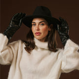Camilla (black) - Italian long leather winter gloves with luxurious cashmere lining