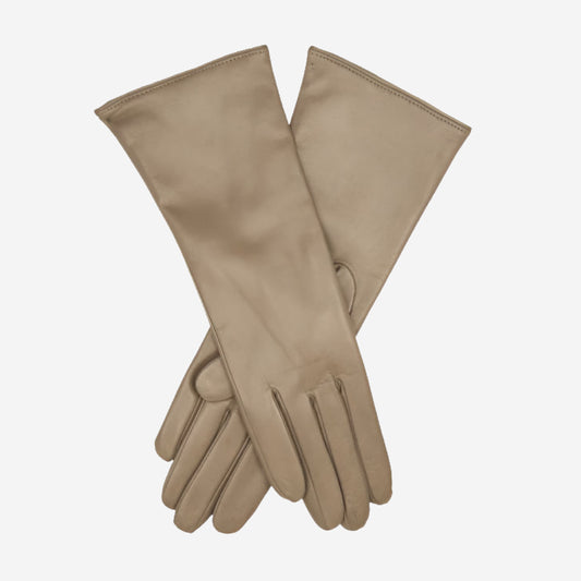 Camilla (Taupe) - Italienische, mit Kaschmir gefütterte Lederhandschuhe mit 4 Knöpfen