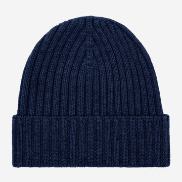 Milano (navy blue) - 100% cashmere ribbed beanie (unisex)
