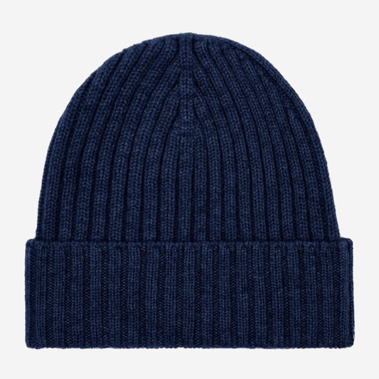 Milano (navy blue) - 100% cashmere ribbed beanie (unisex)