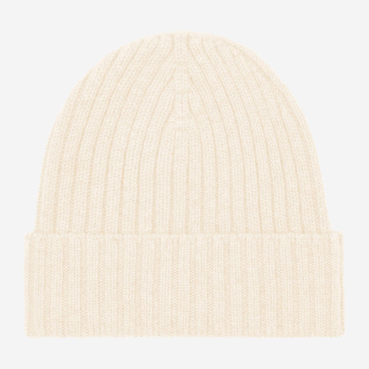 Milano (cream) - 100% cashmere ribbed beanie (unisex)