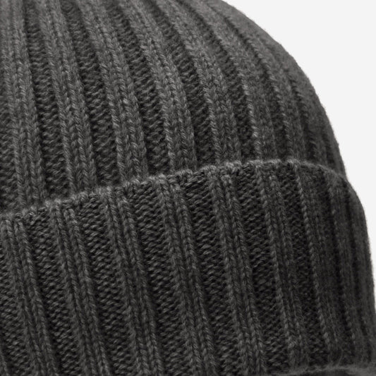 Milano (dark grey) - 100% cashmere ribbed beanie (unisex) - Fratelli Orsini - Luxury Beanie - Handmade in Italy -  2
