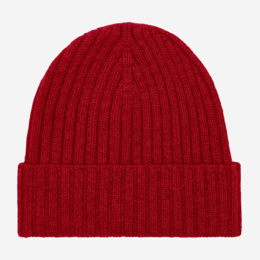 Milano (red) - 100% cashmere ribbed beanie (unisex)