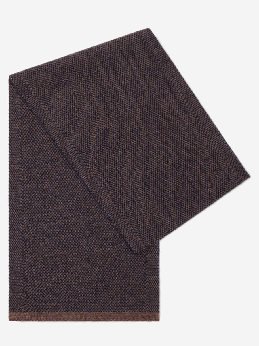 Riccardo (brown & blue) - 100% cashmere scarf with pattern - Fratelli Orsini - Luxury Cashmere Scarf - Handmade in Italy - 1 
